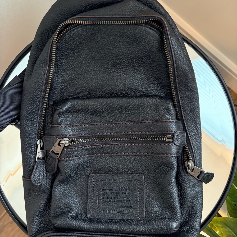 Coach Black Pebbled Leather Sling Backpack